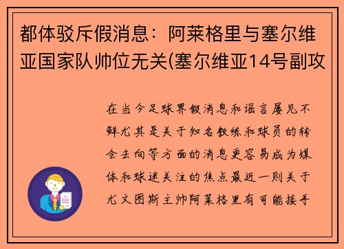 都体驳斥假消息：阿莱格里与塞尔维亚国家队帅位无关(塞尔维亚14号副攻阿莱克西奇)