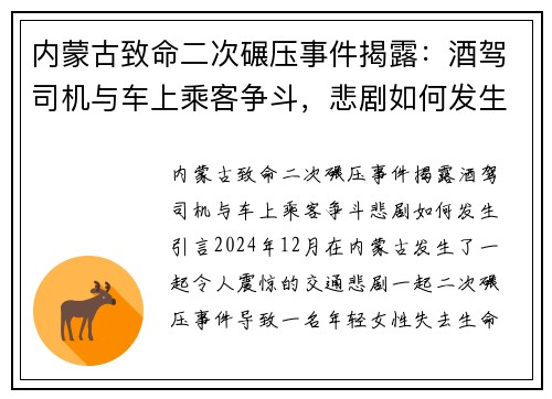 内蒙古致命二次碾压事件揭露：酒驾司机与车上乘客争斗，悲剧如何发生