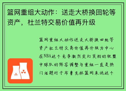 篮网重组大动作：送走大桥换回轮等资产，杜兰特交易价值再升级