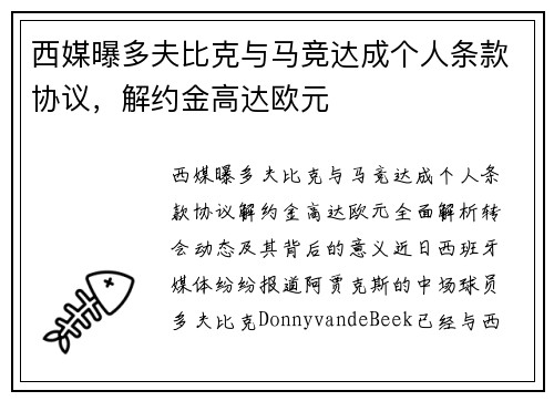 西媒曝多夫比克与马竞达成个人条款协议，解约金高达欧元